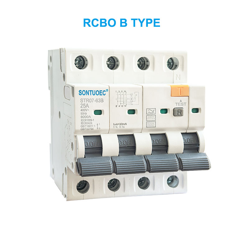 STRO7-63B RCBO B రకం 2P 4P అవశేష ప్రస్తుత సర్క్యూట్ బ్రేకర్